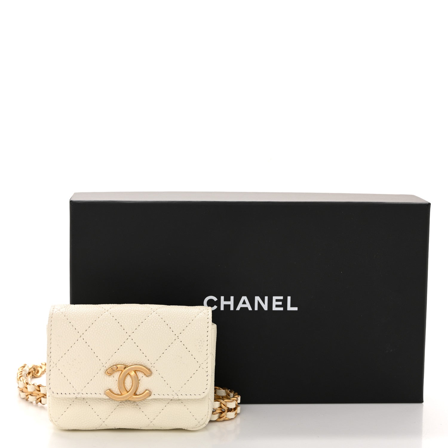 Chanel Shiny Caviar Quilted Chain Melody Belt Bag White 15 of 15