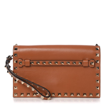 Valentino Garavani Nappa Small Rockstud Wristlet Clutch Tobacco 1 of 8
