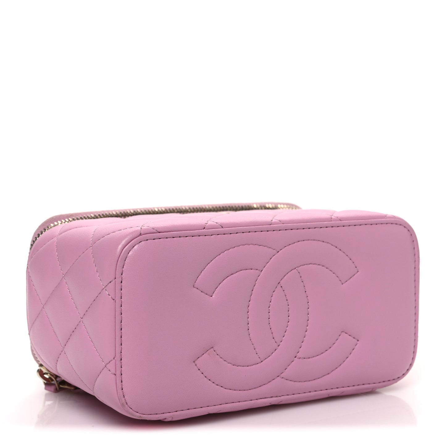Lambskin Quilted Small Top Handle Vanity Case With Chain  Lilac Light Green