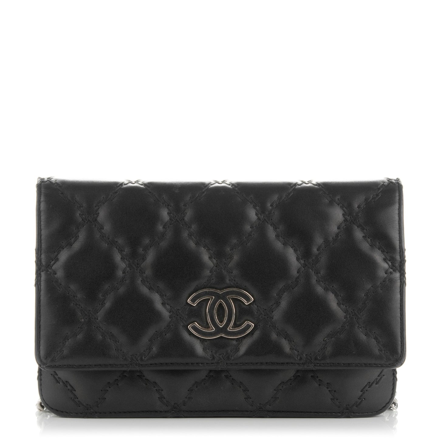 Calfskin Double Stitch Hamptons Wallet On Chain WOC Black