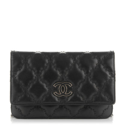 Chanel Calfskin Double Stitch Hamptons Wallet On Chain WOC Black 1 of 9