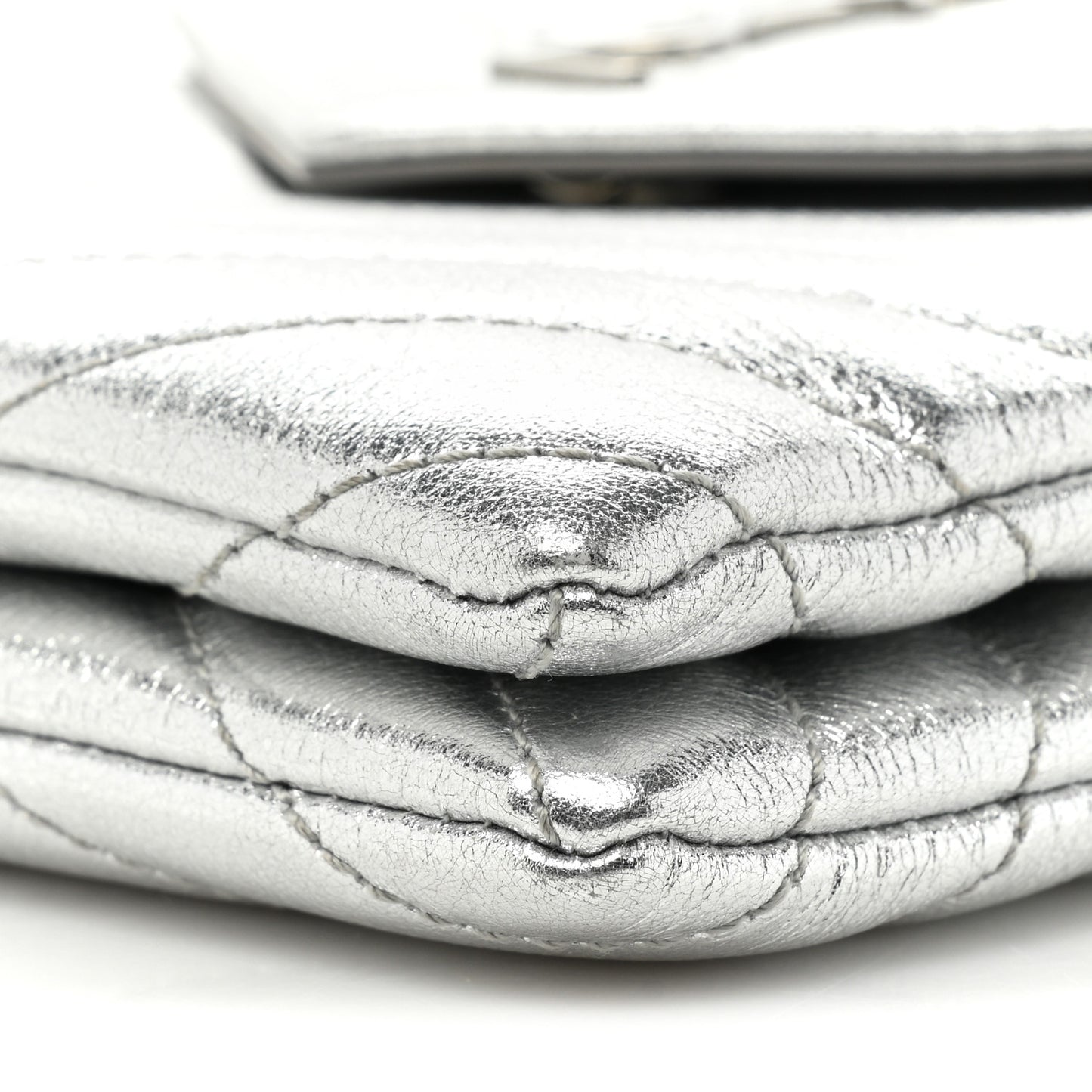 Metallic Lambskin Quilted Double Flap Bag Silver