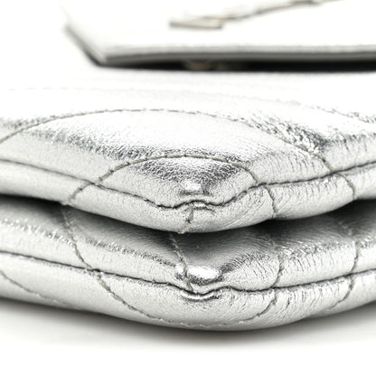 Saint Laurent Metallic Lambskin Quilted Double Flap Bag Silver 9 of 12