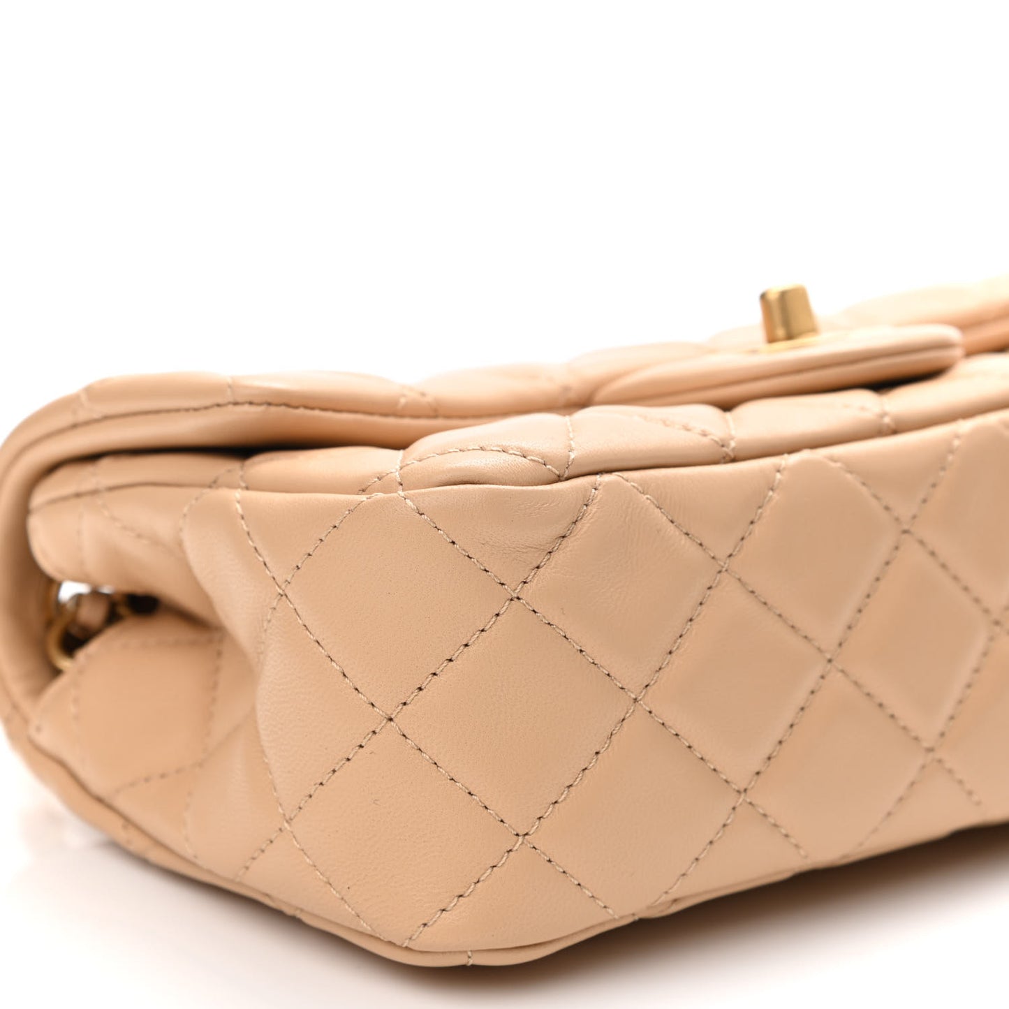 Lambskin Quilted Mini Rectangular Pearl Crush Flap Beige