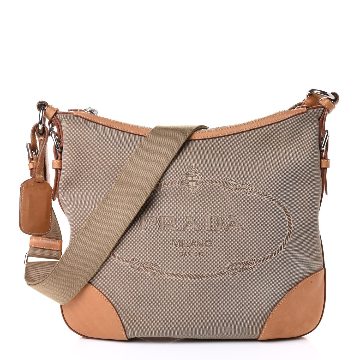 Prada Jacquard Logo Flat Messenger Bag Corda Cuoio 1 of 4