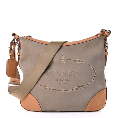 Prada Jacquard Logo Flat Messenger Bag Corda Cuoio 1 of 4