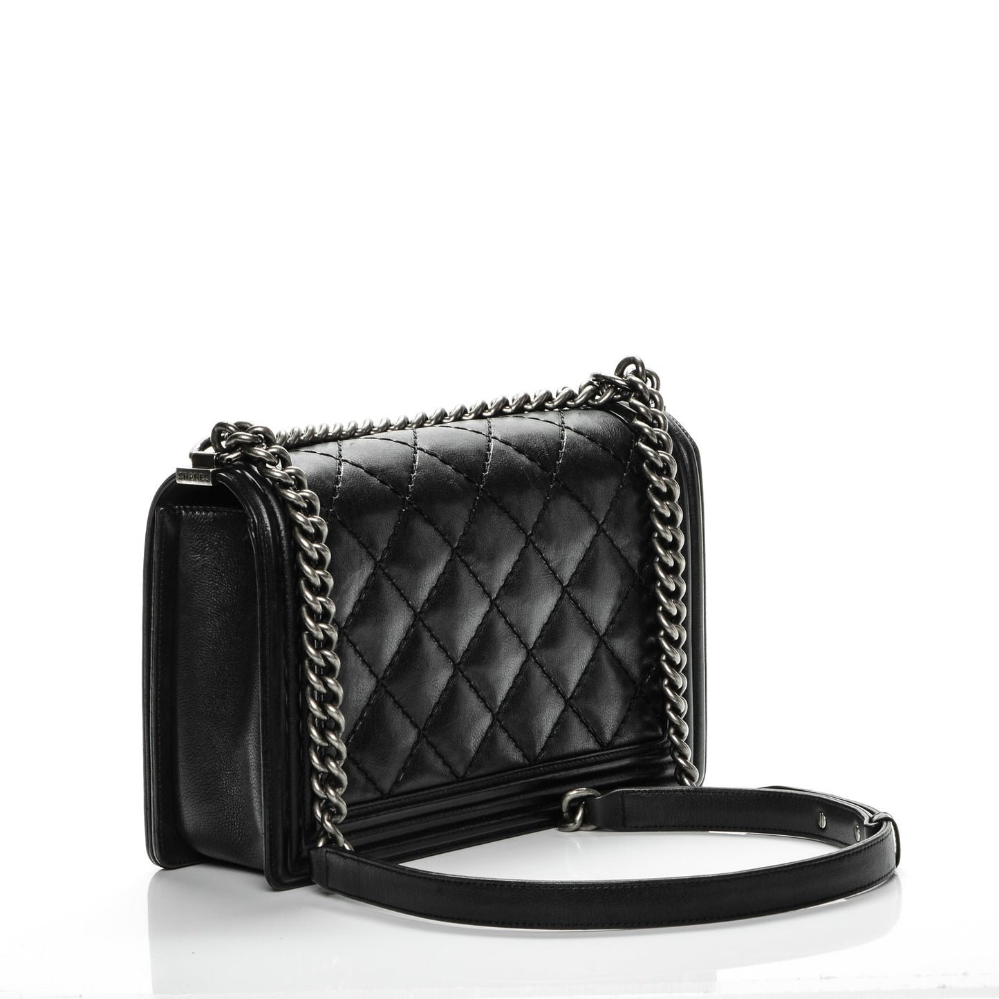 Calfskin Quilted Double Stitch New Medium Boy Flap Black