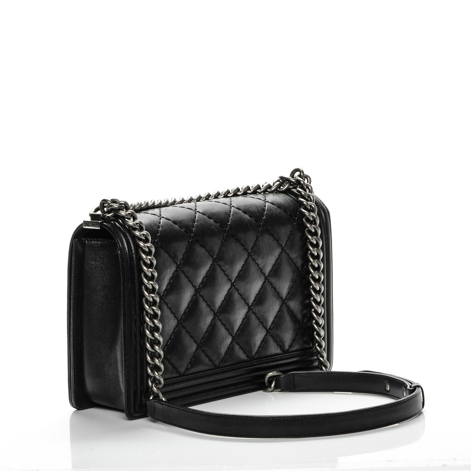 Chanel Calfskin Quilted Double Stitch New Medium Boy Flap Black 3 of 7