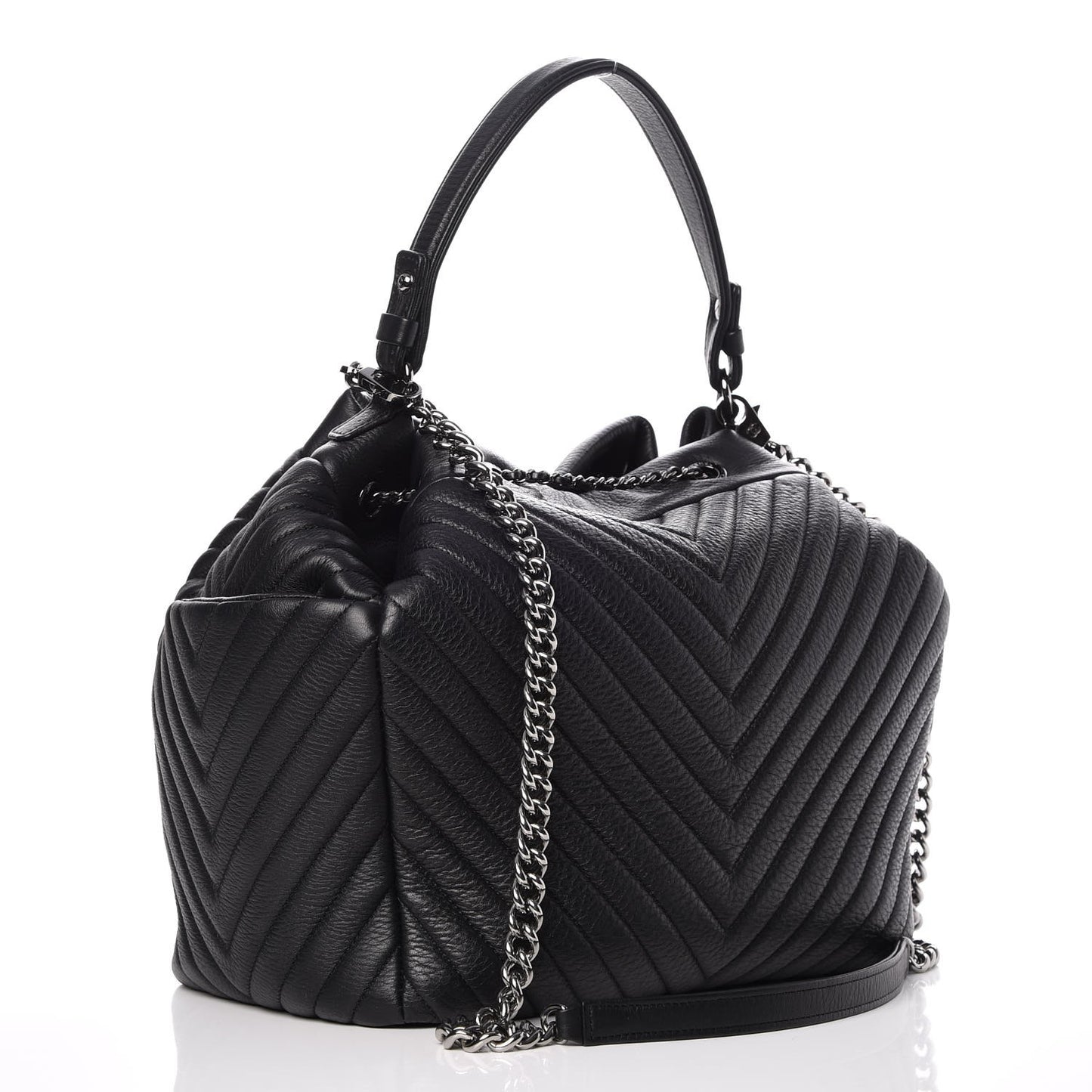 Deerskin Chevron Large CC Chain Bucket Drawstring Bag Black