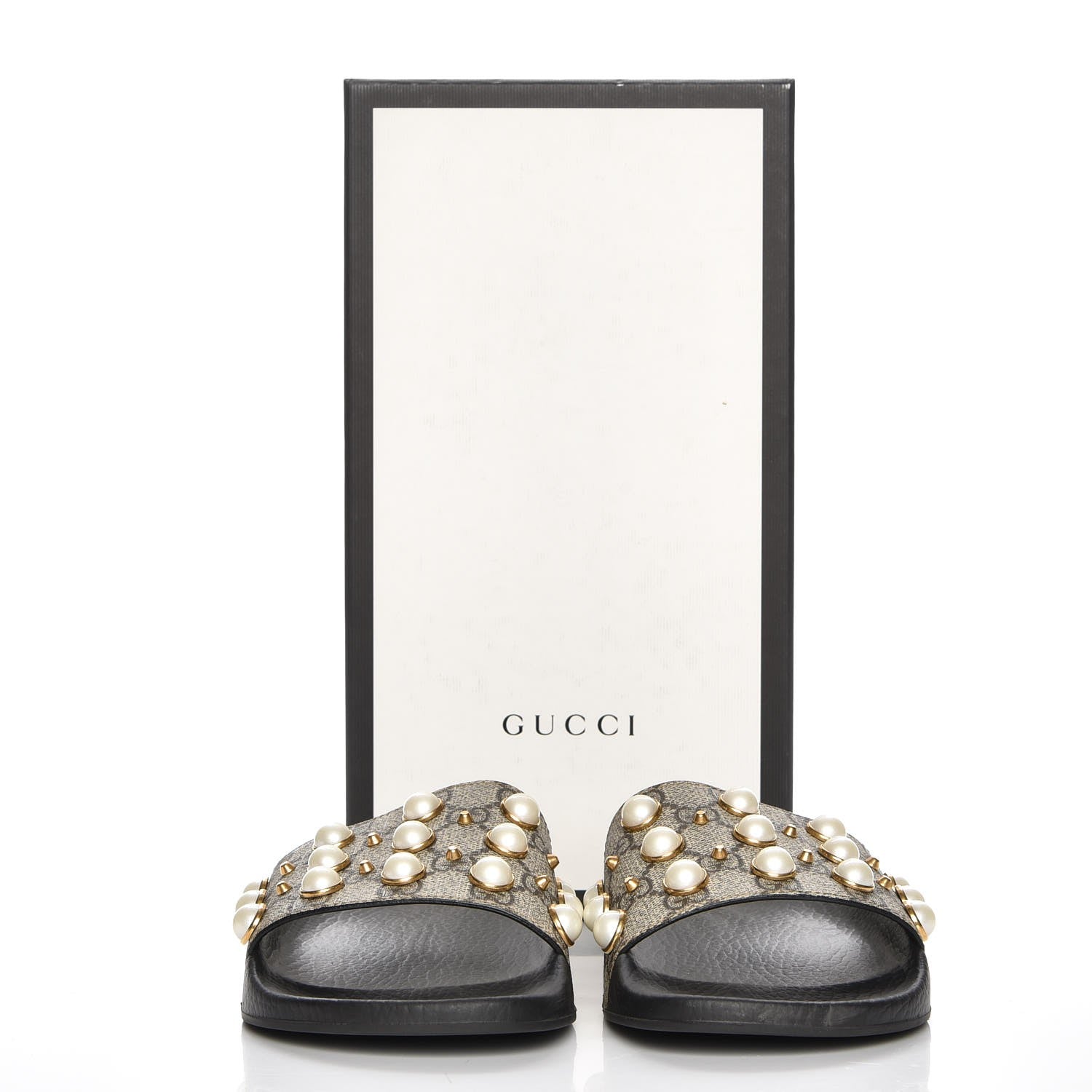 Gucci GG Supreme Monogram Pearls Slide Sandals 40 Beige 10 of 10