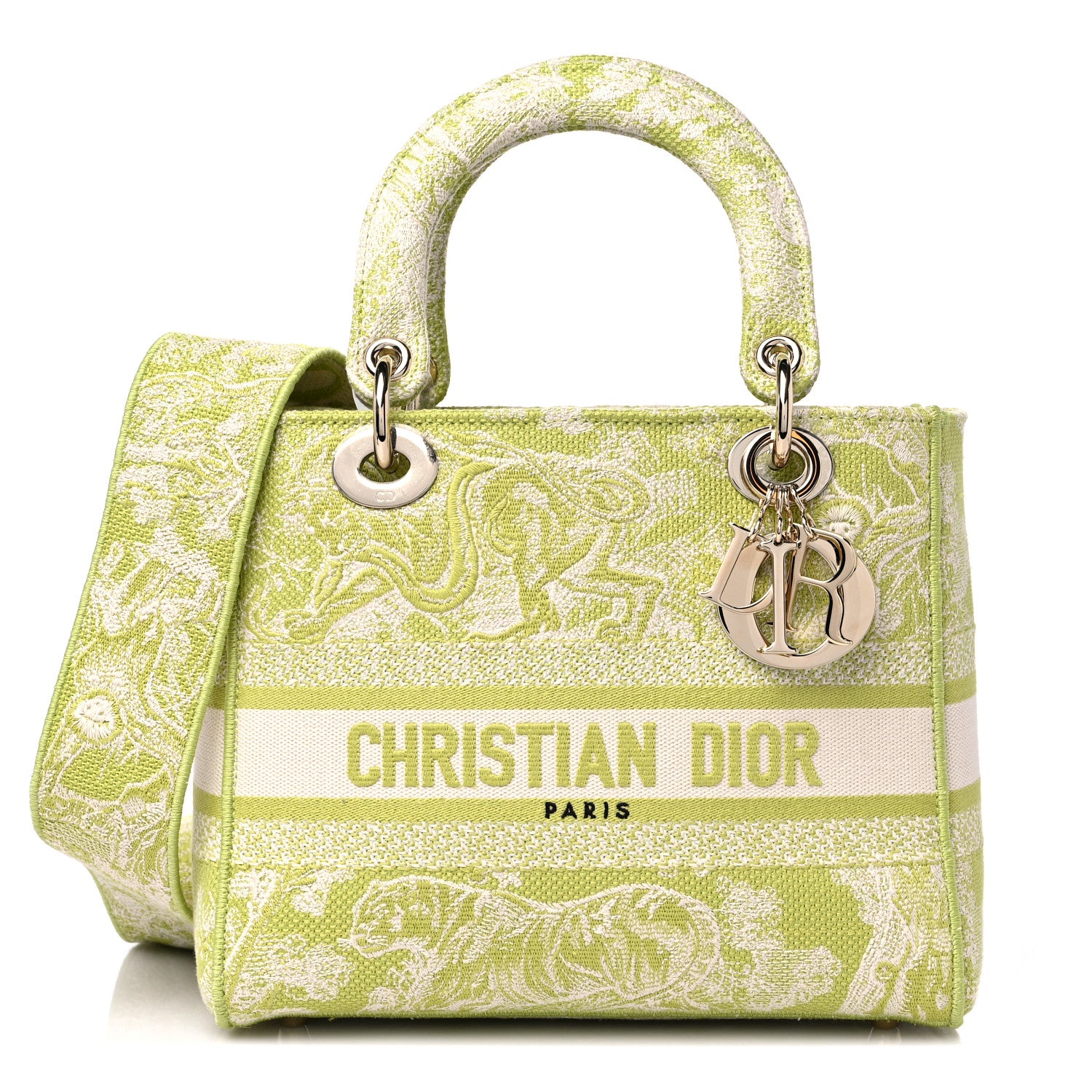 Christian Dior Canvas Toile De Jouy Reverse Embroidered Medium Lady D-Lite Green 1 of 8