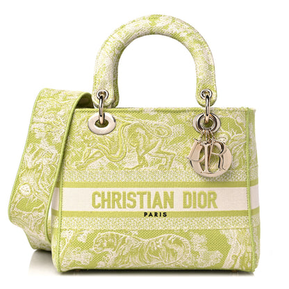 Christian Dior Canvas Toile De Jouy Reverse Embroidered Medium Lady D-Lite Green 1 of 8