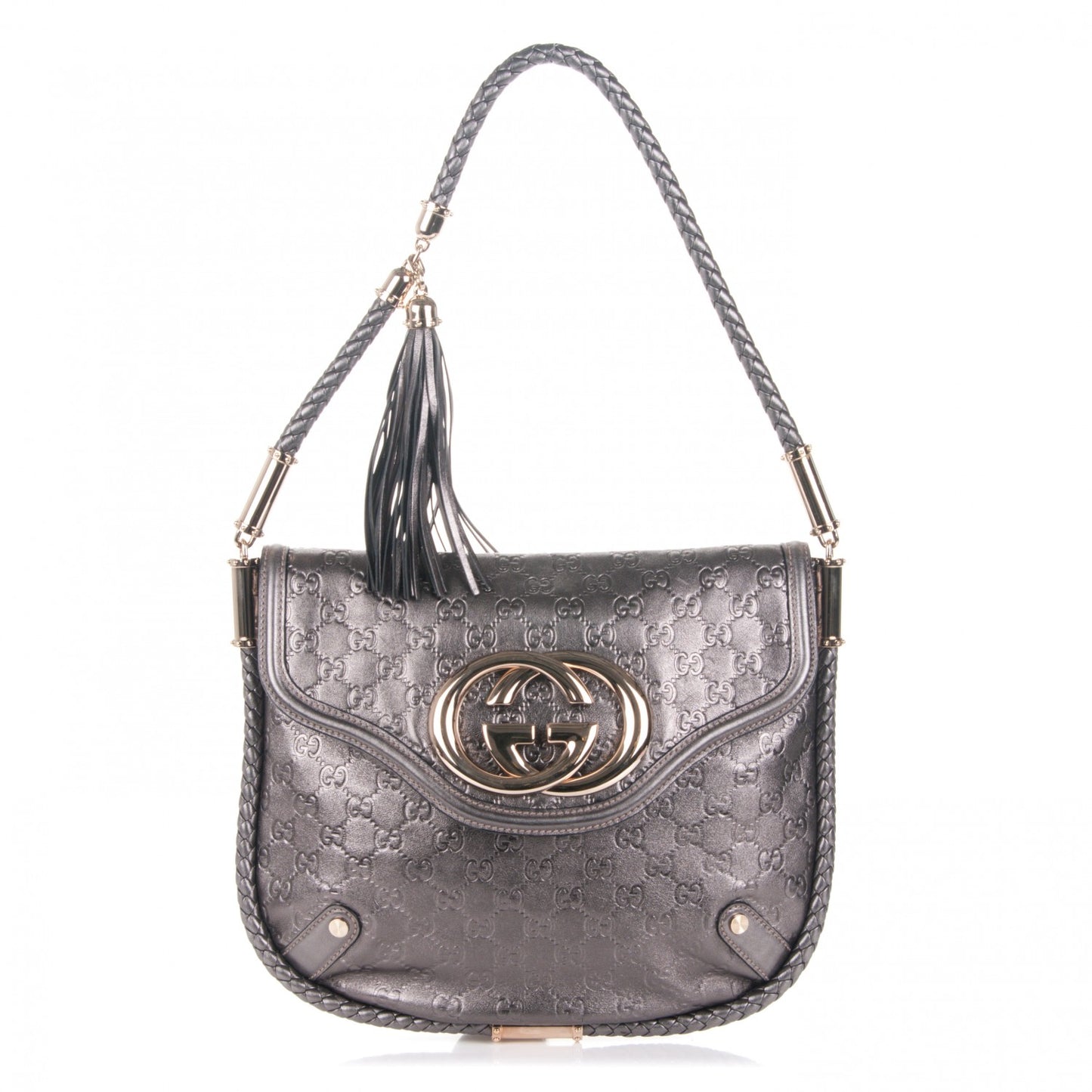 Guccissima Britt Tassel Shoulder Bag Gunmetal