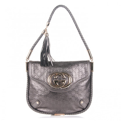 Gucci Guccissima Britt Tassel Shoulder Bag Gunmetal 1 of 7