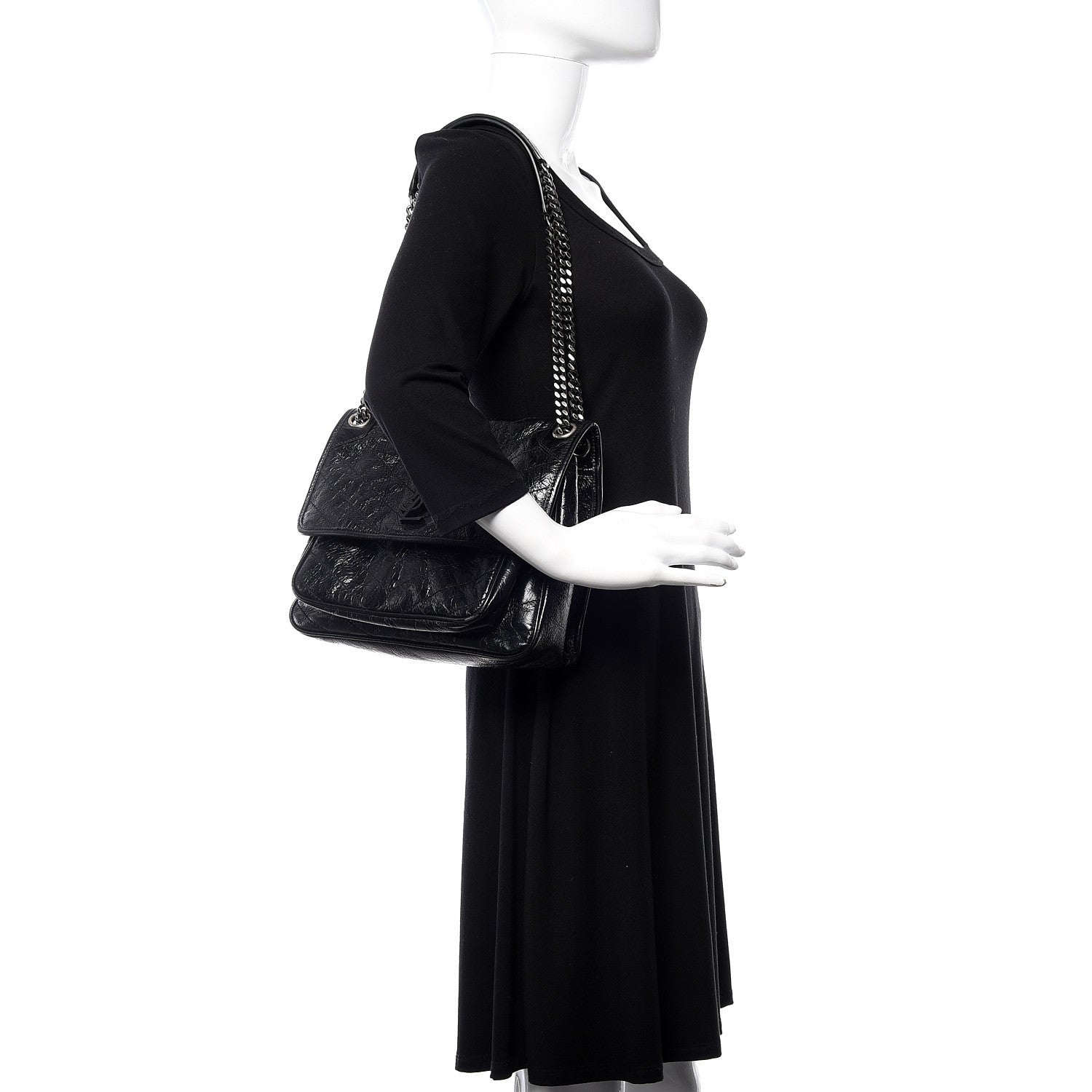 Saint Laurent Crinkled Calfskin Matelasse Monogram Medium Niki Chain Satchel Black 2 of 11