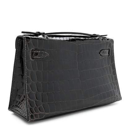 Hermes Shiny Niloticus Crocodile Kelly Pochette Graphite 3 of 12