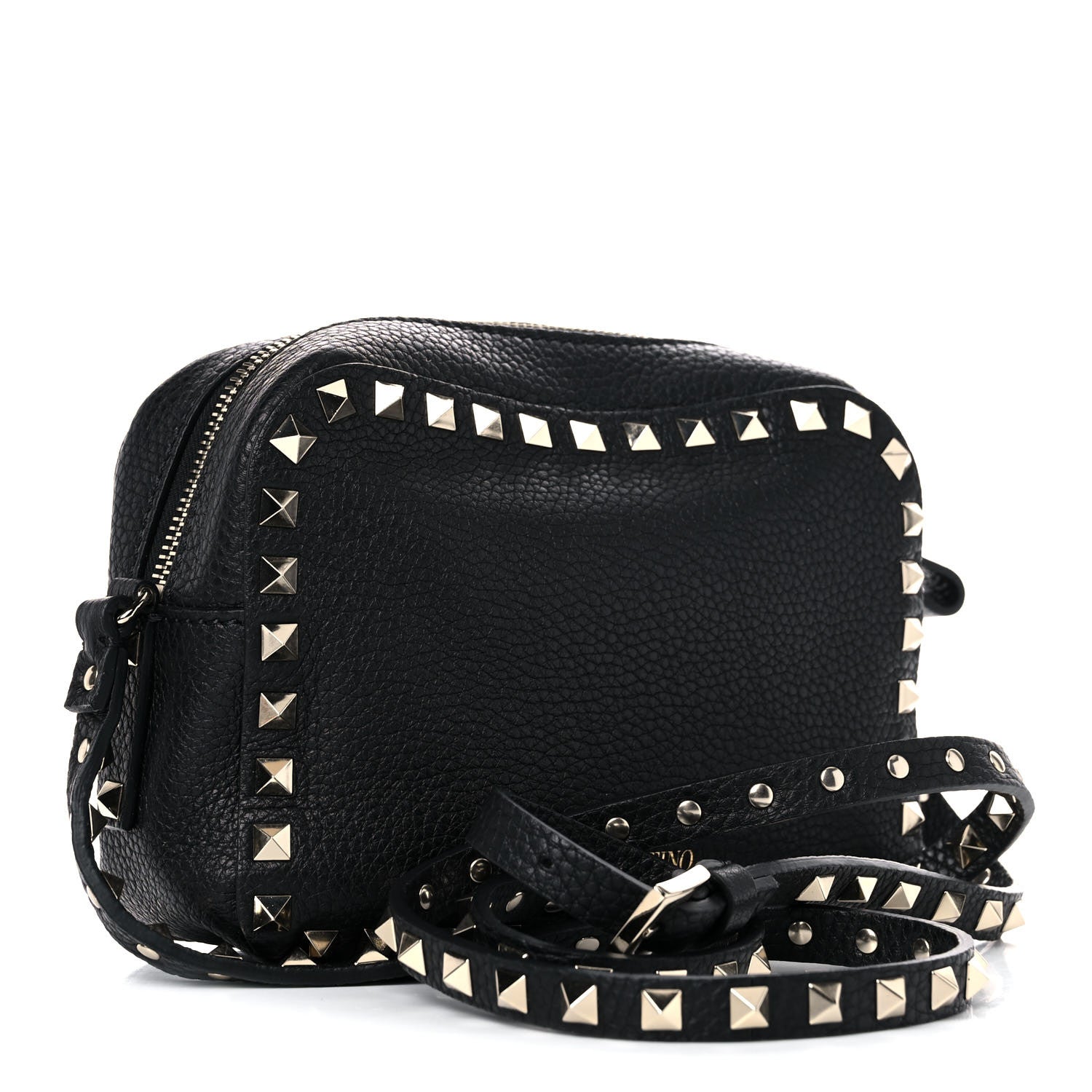 Valentino Garavani Pebbled Calfskin Rockstud Camera Crossbody Bag Black 1 of 8