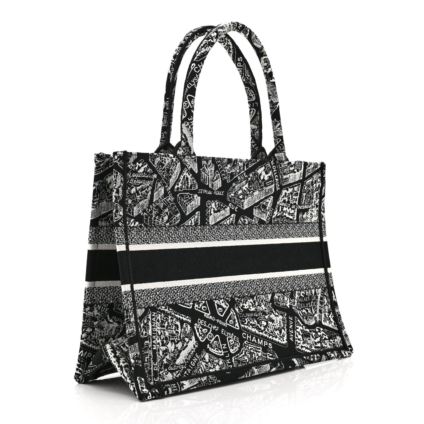 Canvas Embroidered Medium Plan De Paris Book Tote Black White