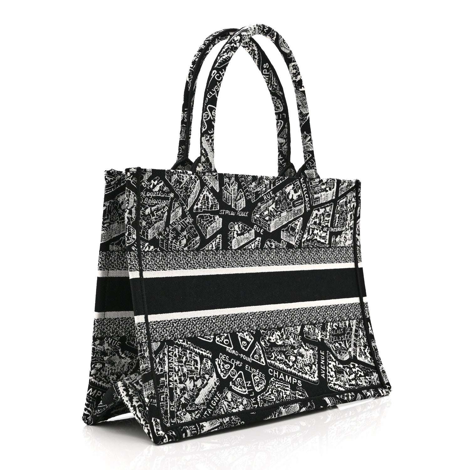 Christian Dior Canvas Embroidered Medium Plan De Paris Book Tote Black White 3 of 10