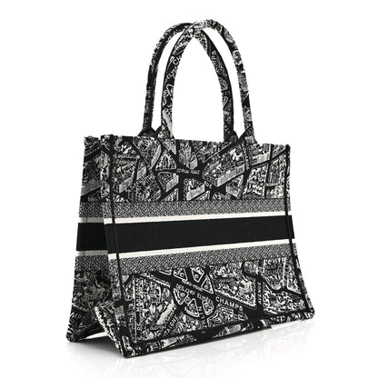 Christian Dior Canvas Embroidered Medium Plan De Paris Book Tote Black White 3 of 10