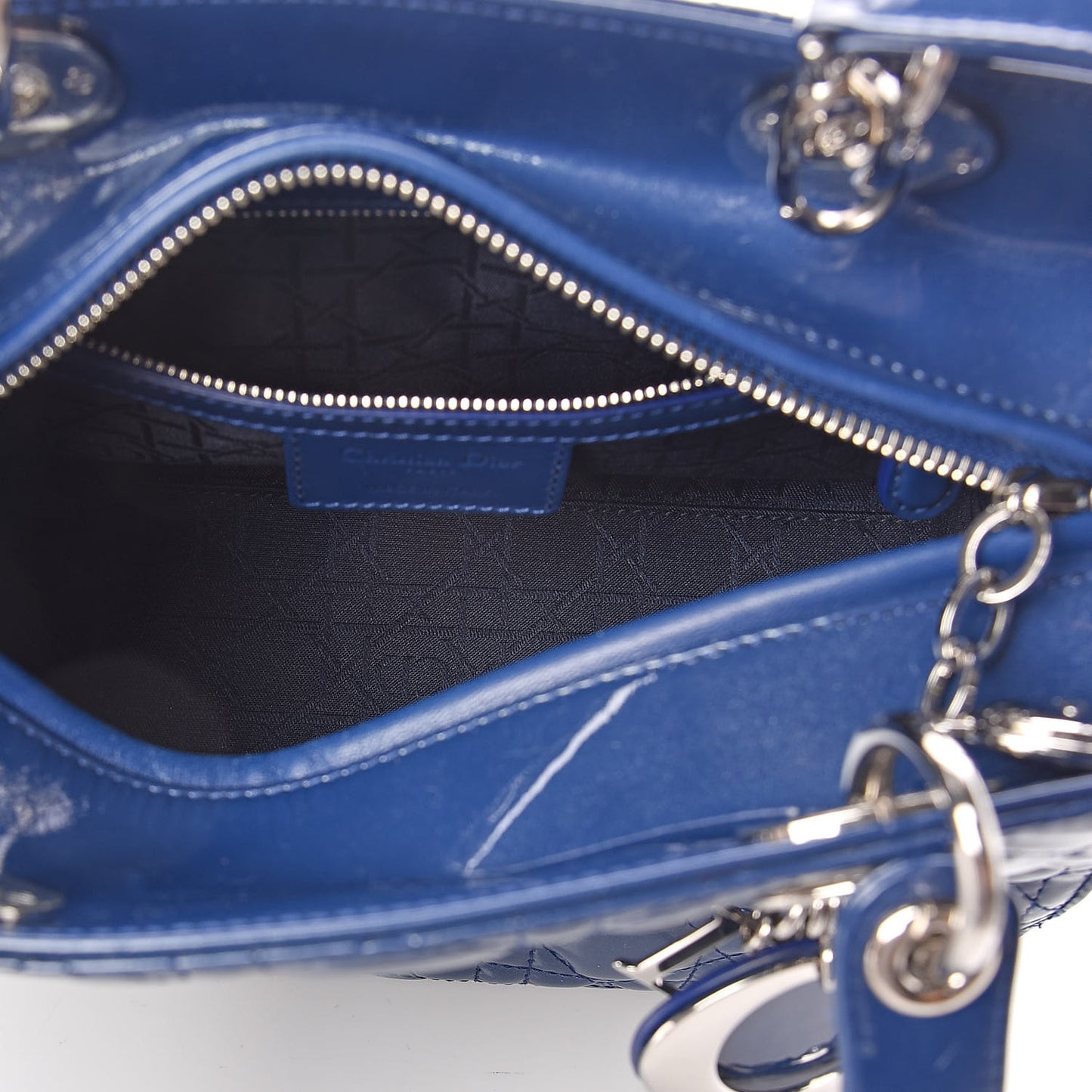Patent Cannage Medium Lady Dior Blue