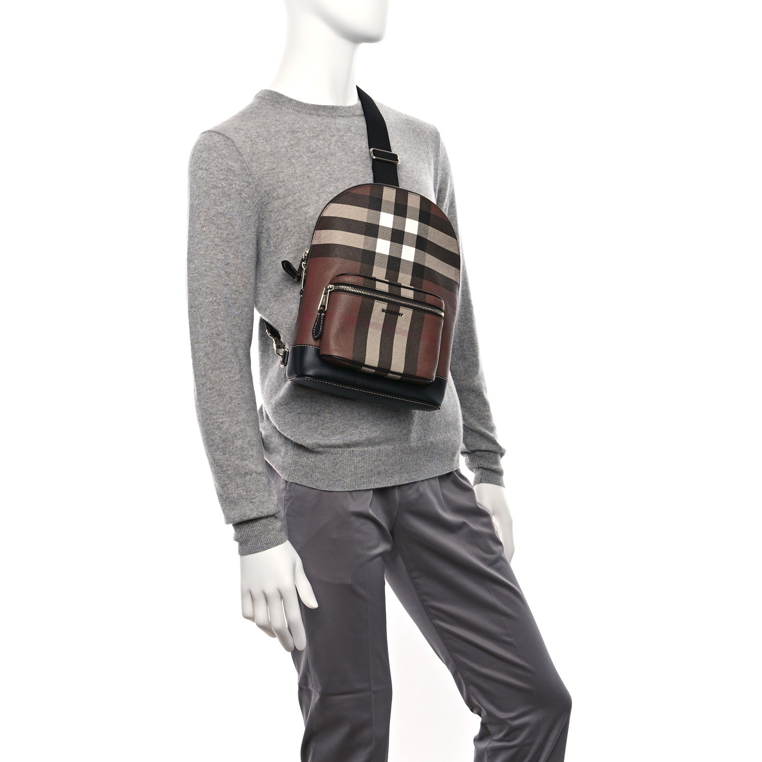 Burberry E-Canvas Check Sling Backpack Dark Birch Brown 2 of 8