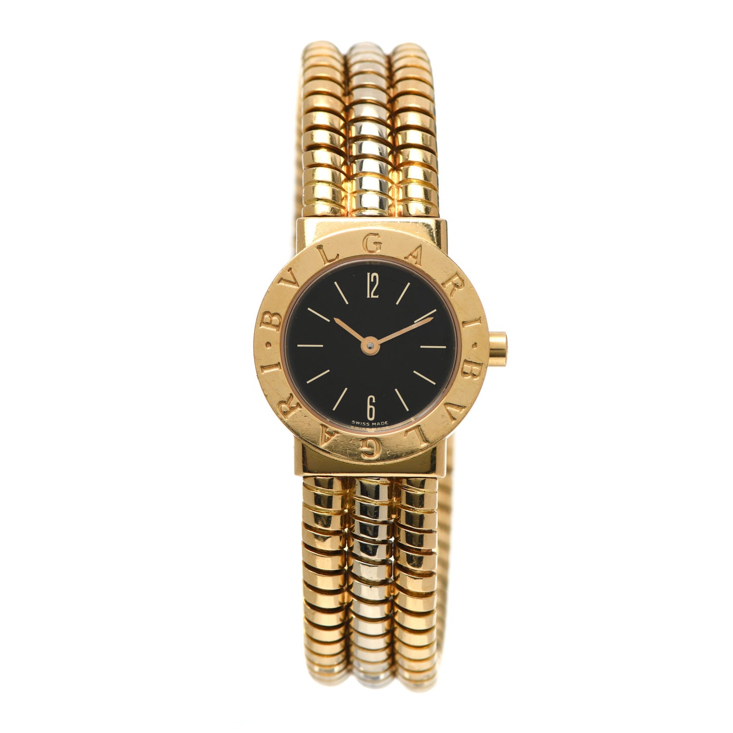 18K Yellow White Gold 23mm Tubogas Quartz Watch Black
