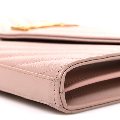 Saint Laurent Grain De Poudre Matelasse Chevron Monogram Chain Wallet Pale Blush 9 of 9
