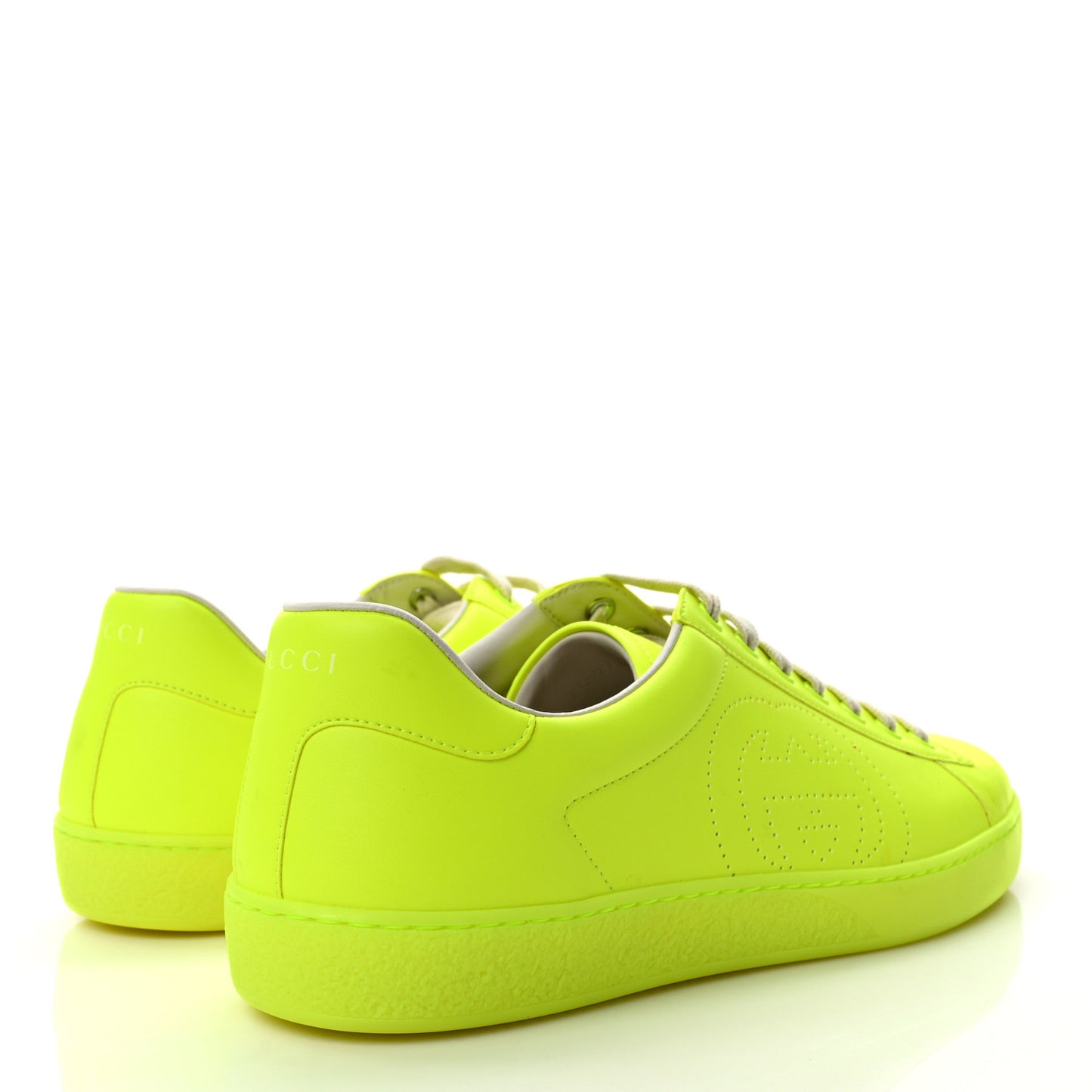 Capri Fluo Calfskin Interlocking G Perforated Mens Ace Sneakers 10 Yellow Fluo