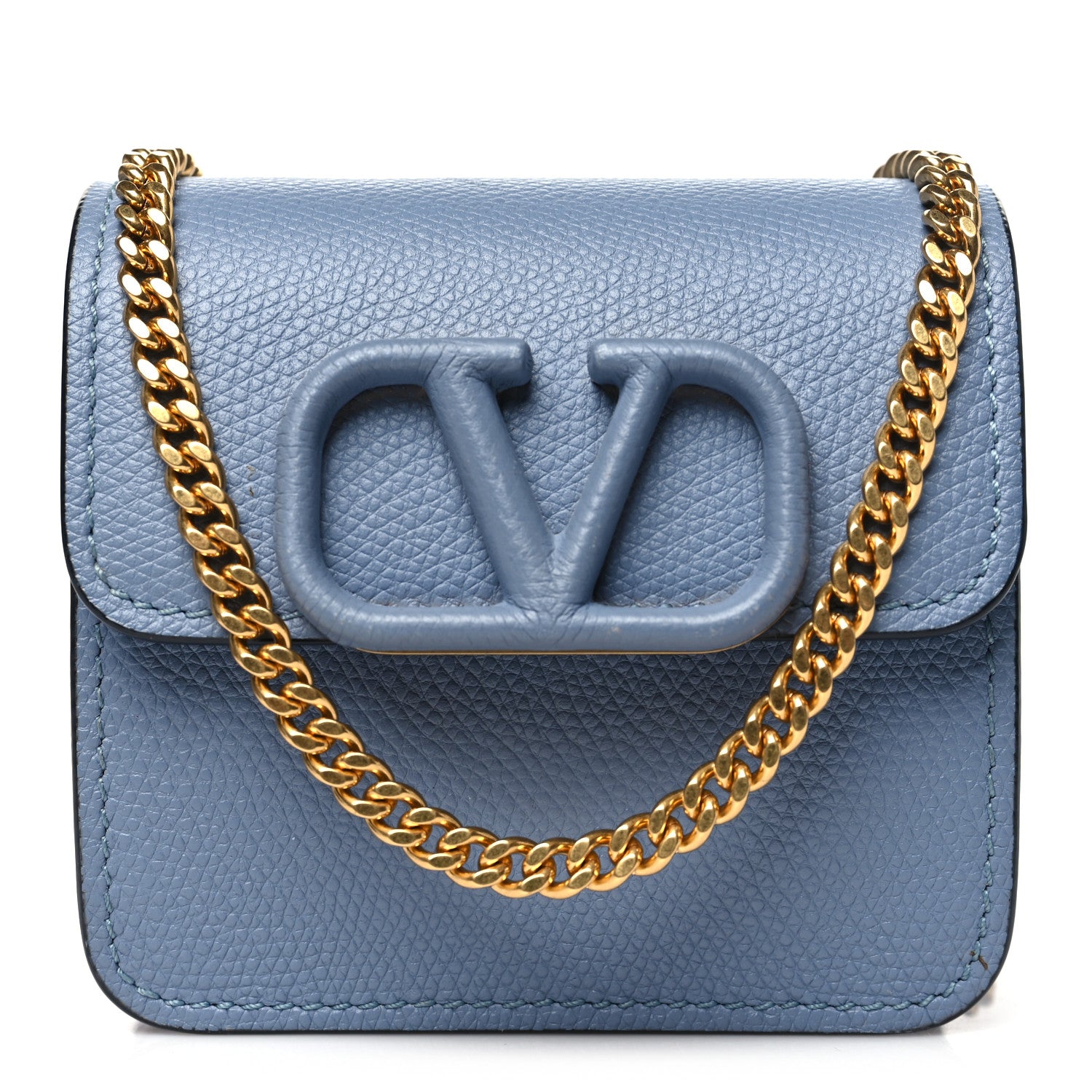 Valentino Garavani Grainy Calfskin VLogo Compact Wallet with Chain Niagara 1 of 9