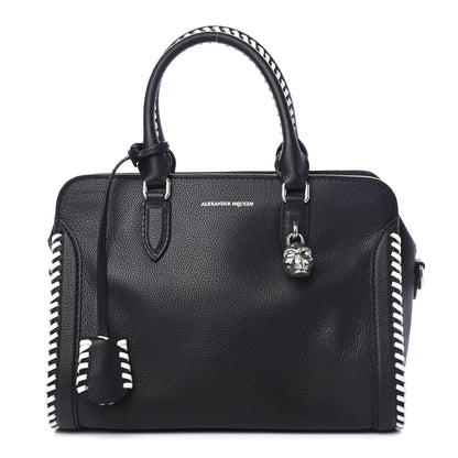Alexander McQueen Pebbled Calfskin Small Whipstitch Skull Padlock Tote Black 1 of 4
