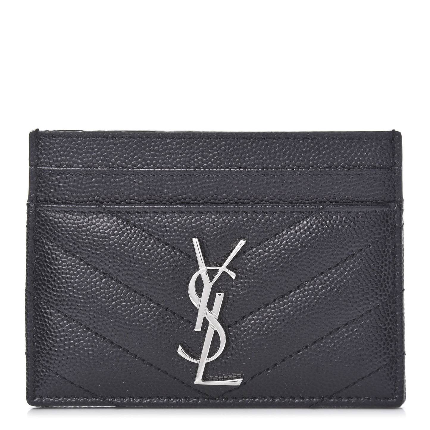 Grain De Poudre Matelasse Chevron Monogram Credit Card Case Black