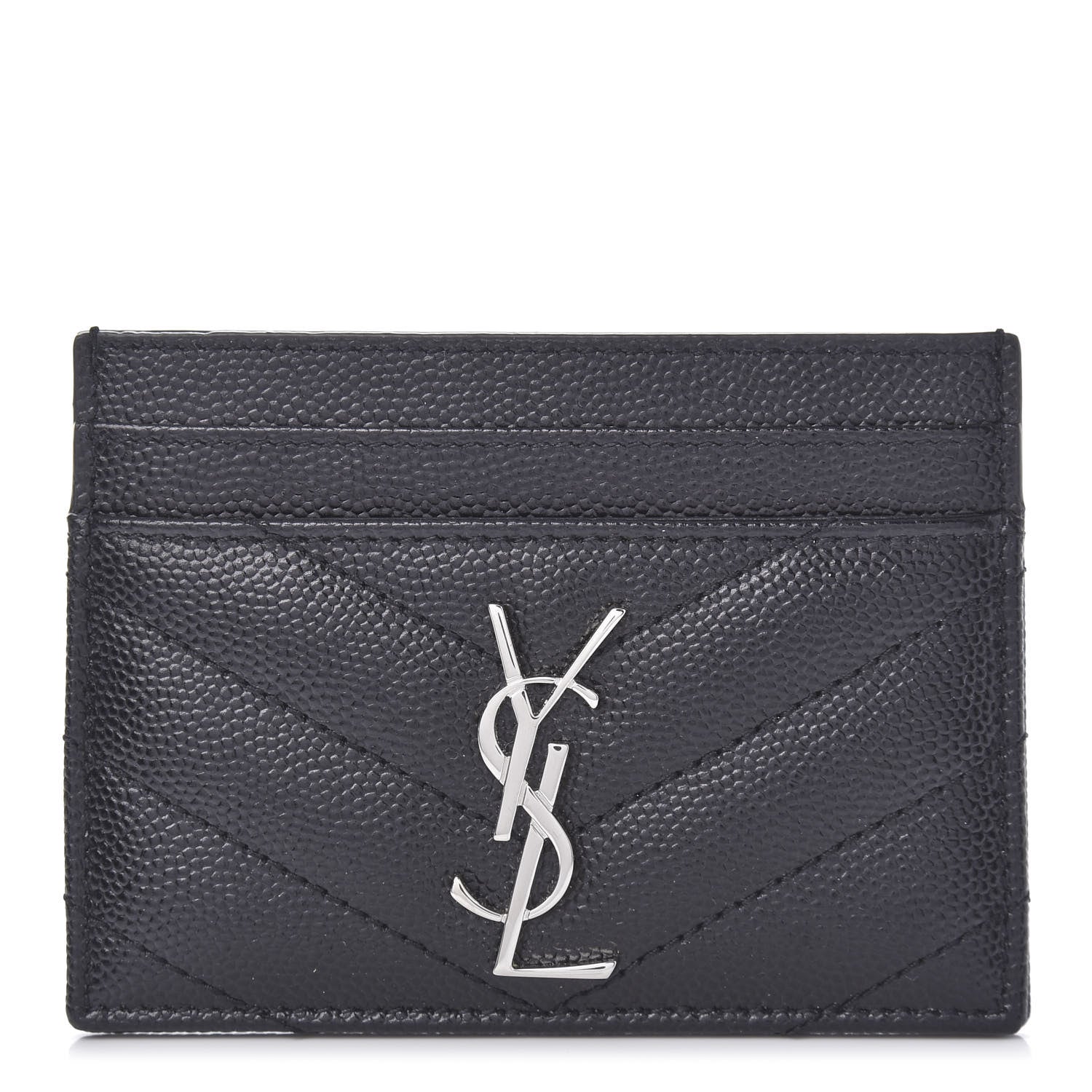 Saint Laurent Grain De Poudre Matelasse Chevron Monogram Credit Card Case Black 1 of 9