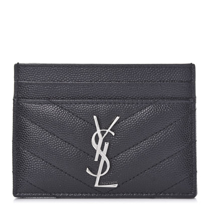 Saint Laurent Grain De Poudre Matelasse Chevron Monogram Credit Card Case Black 1 of 9