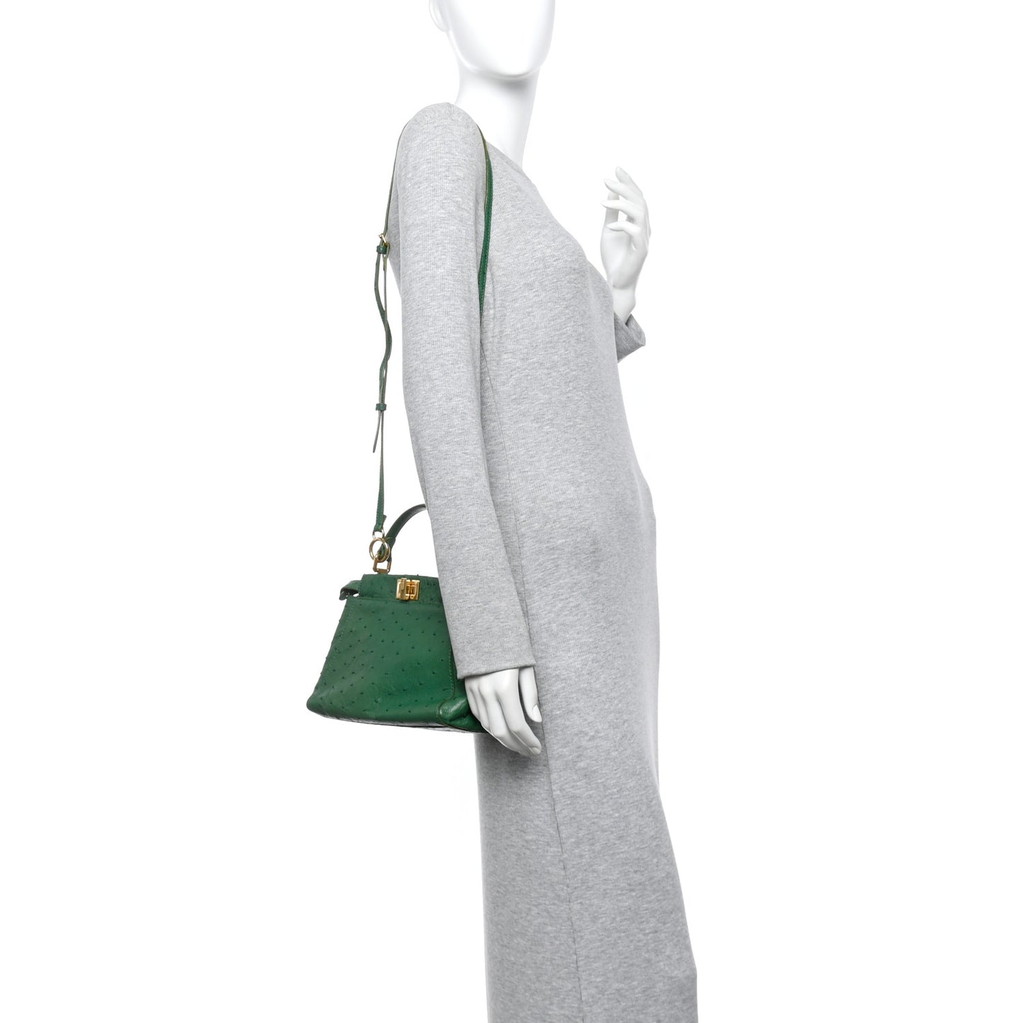 Ostrich Shiny Nappa Mini Peekaboo I SEE U Satchel Green