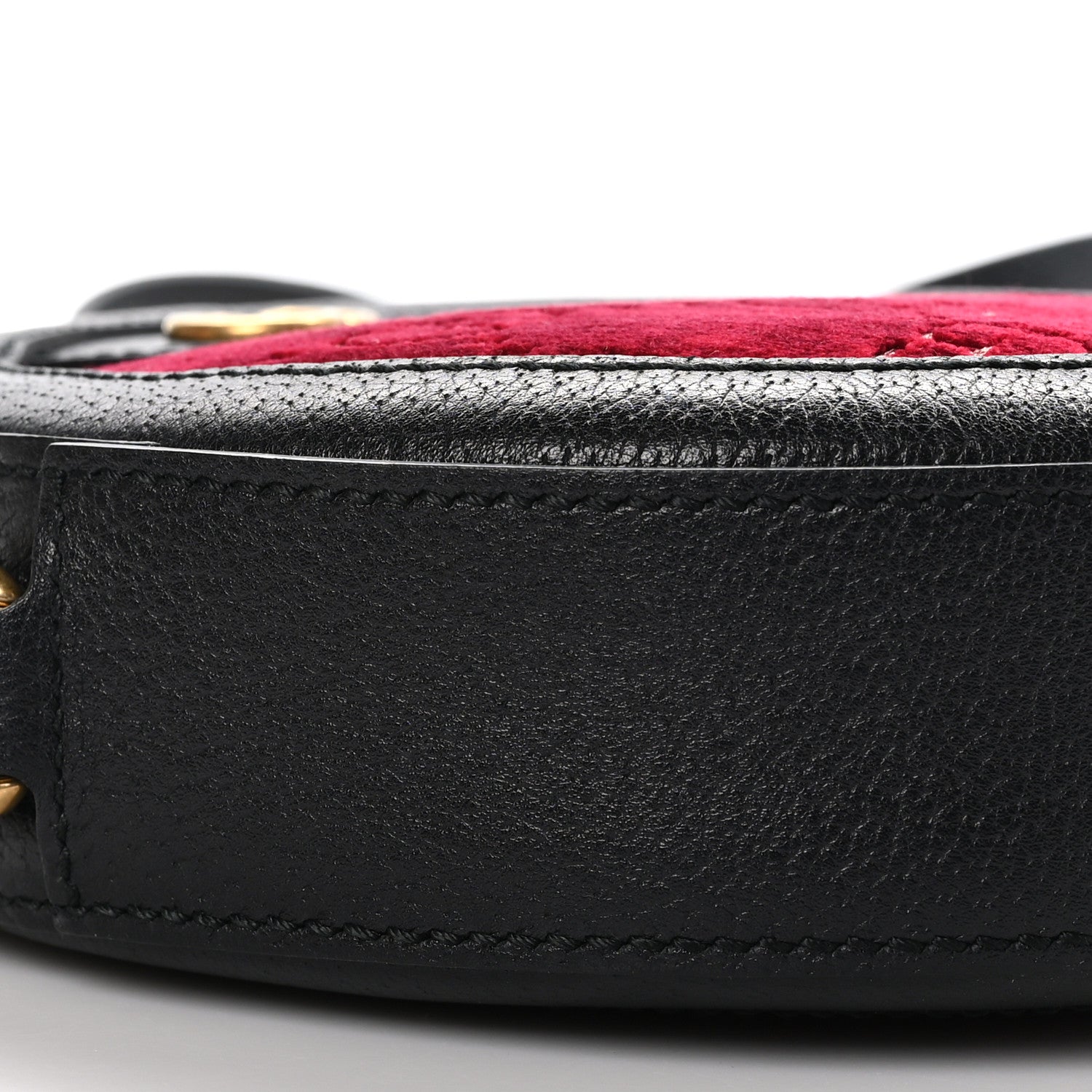 Gucci Velvet GG Monogram Textured Calfskin Round Shoulder Bag Red Cipria Black 9 of 11
