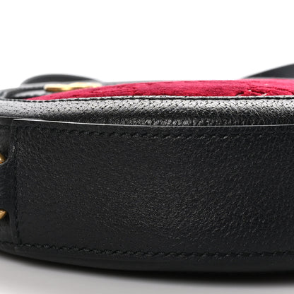Gucci Velvet GG Monogram Textured Calfskin Round Shoulder Bag Red Cipria Black 9 of 11
