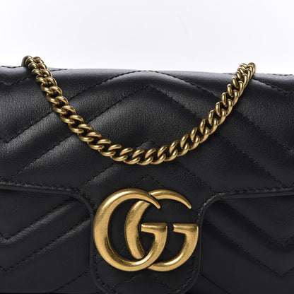 Gucci Calfskin Matelasse Super Mini GG Marmont Shoulder Bag Black 9 of 10