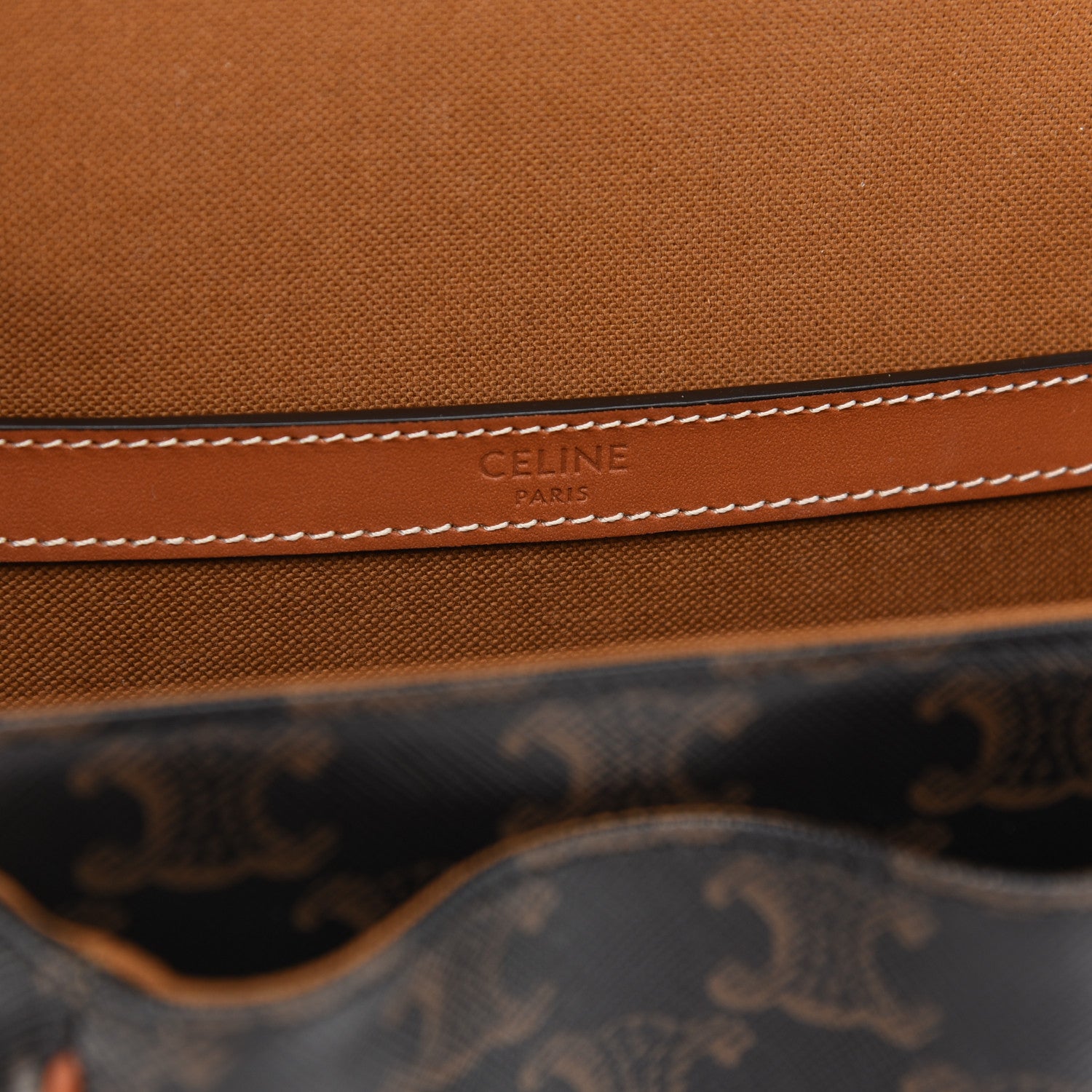 Celine Triomphe Canvas Medium Folco Bag Tan 6 of 10