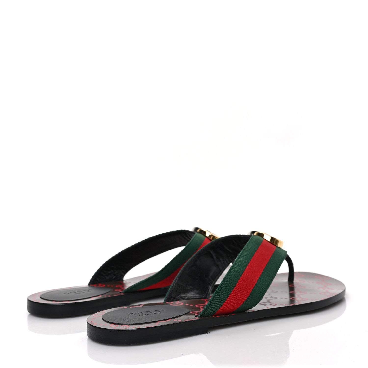 Gucci Nylon Calfskin Web GG Monogram Womens Thong Sandals 41 Green Red Cocoa 4 of 8