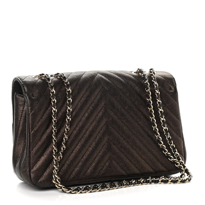 Chanel Metallic Caviar Chevron Quilted Medium Statement Flap Bronze 3 of 12