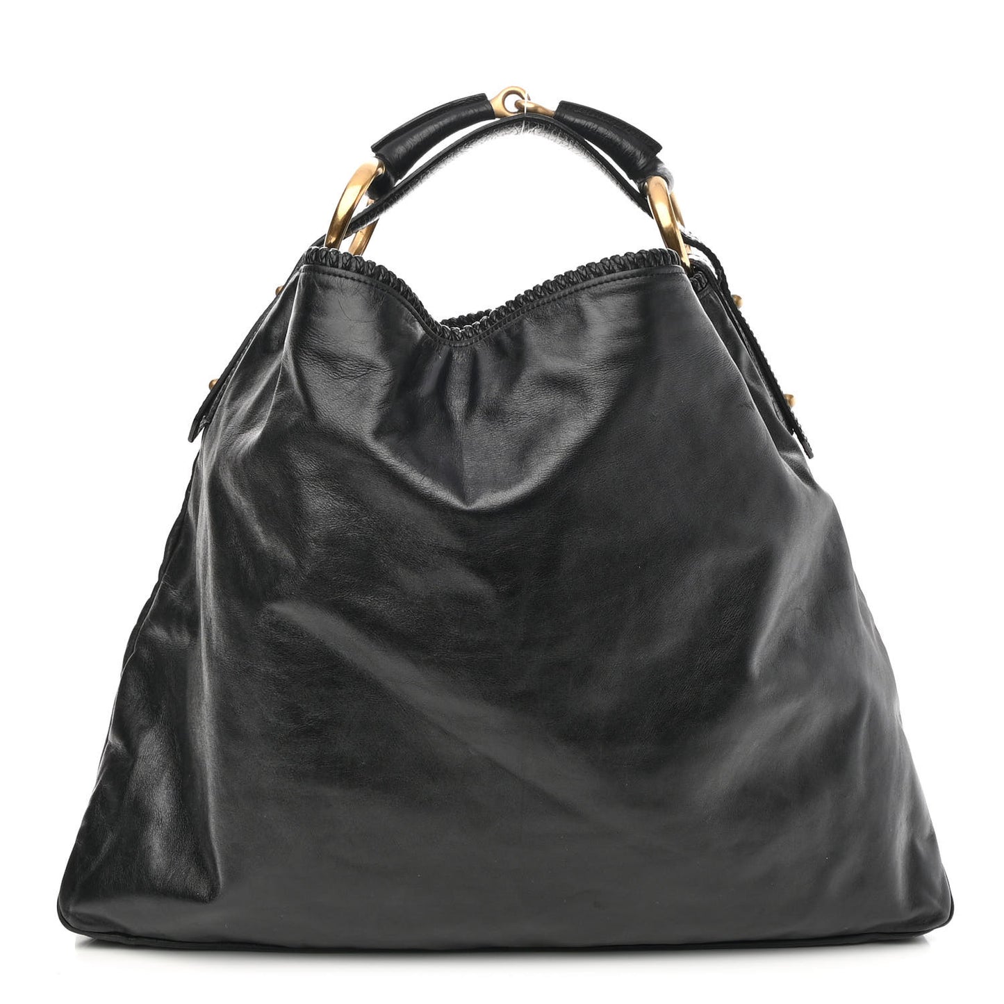 Calfskin Large Horsebit Chain Hobo Black