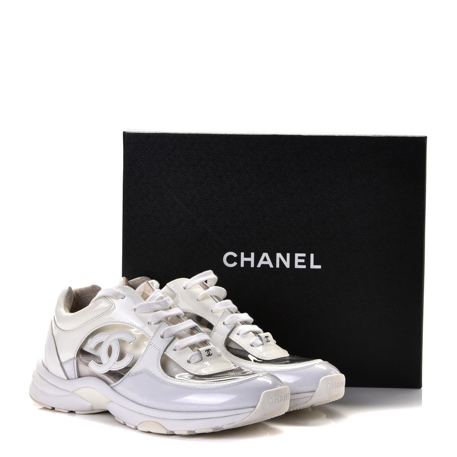 Chanel Calfskin Patent Transparent Womens CC Sneakers 38.5 White 17 of 18