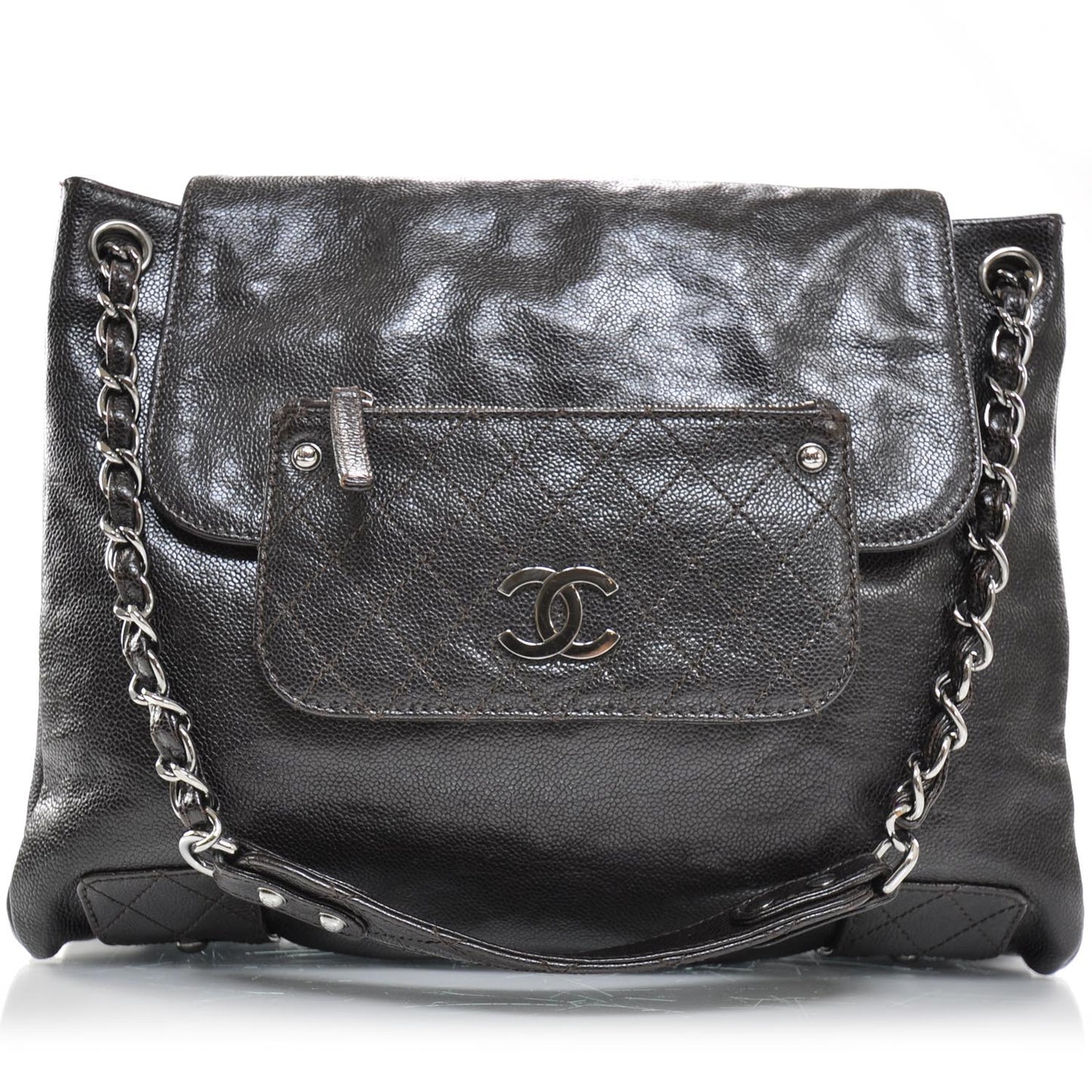 Glazed Caviar Pocket In The City Tote Brown
