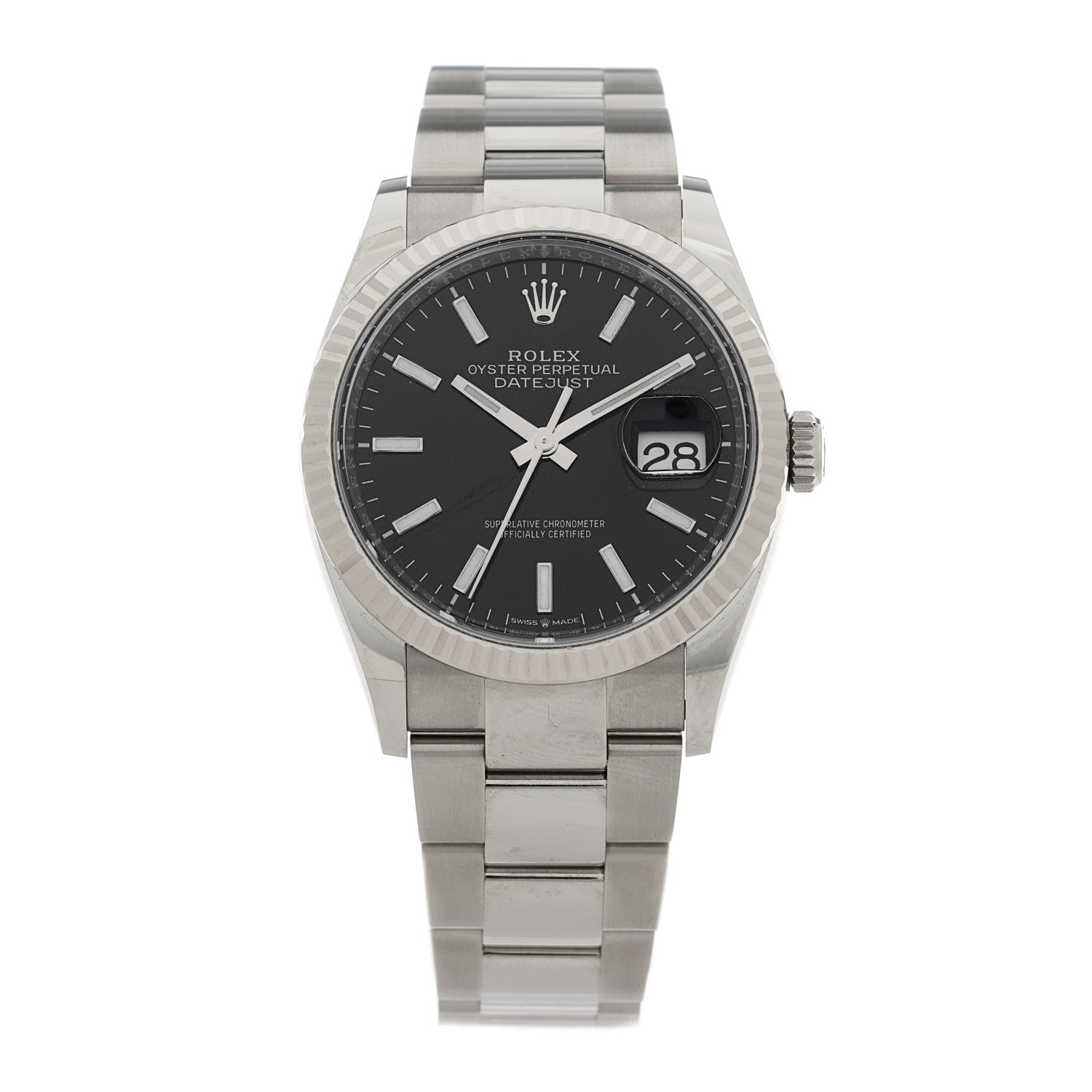 Rolex Stainless Steel 18K White Gold 36mm Oyster Perpetual Datejust Watch Bright Black 126234 1 of 5