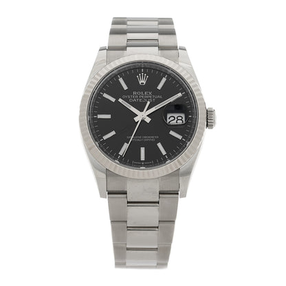 Rolex Stainless Steel 18K White Gold 36mm Oyster Perpetual Datejust Watch Bright Black 126234 1 of 5