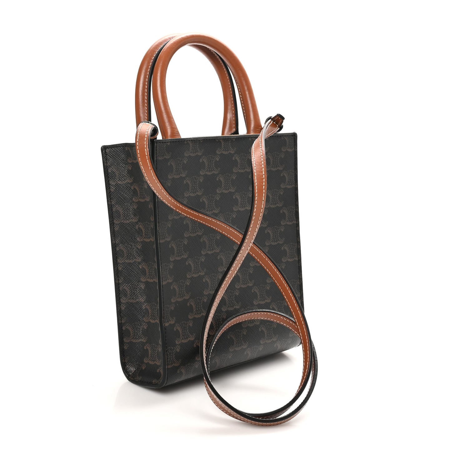 Triomphe Canvas Calfskin Mini Vertical Cabas Tan