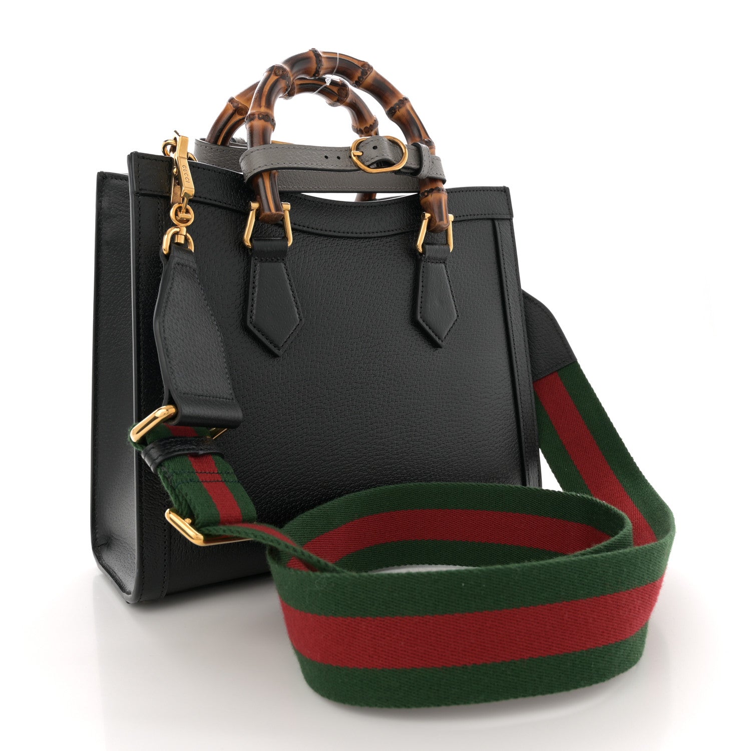 Gucci Textured Dollar Calfskin Web Mini Diana Tote Bag Black Dusty Grey 3 of 14
