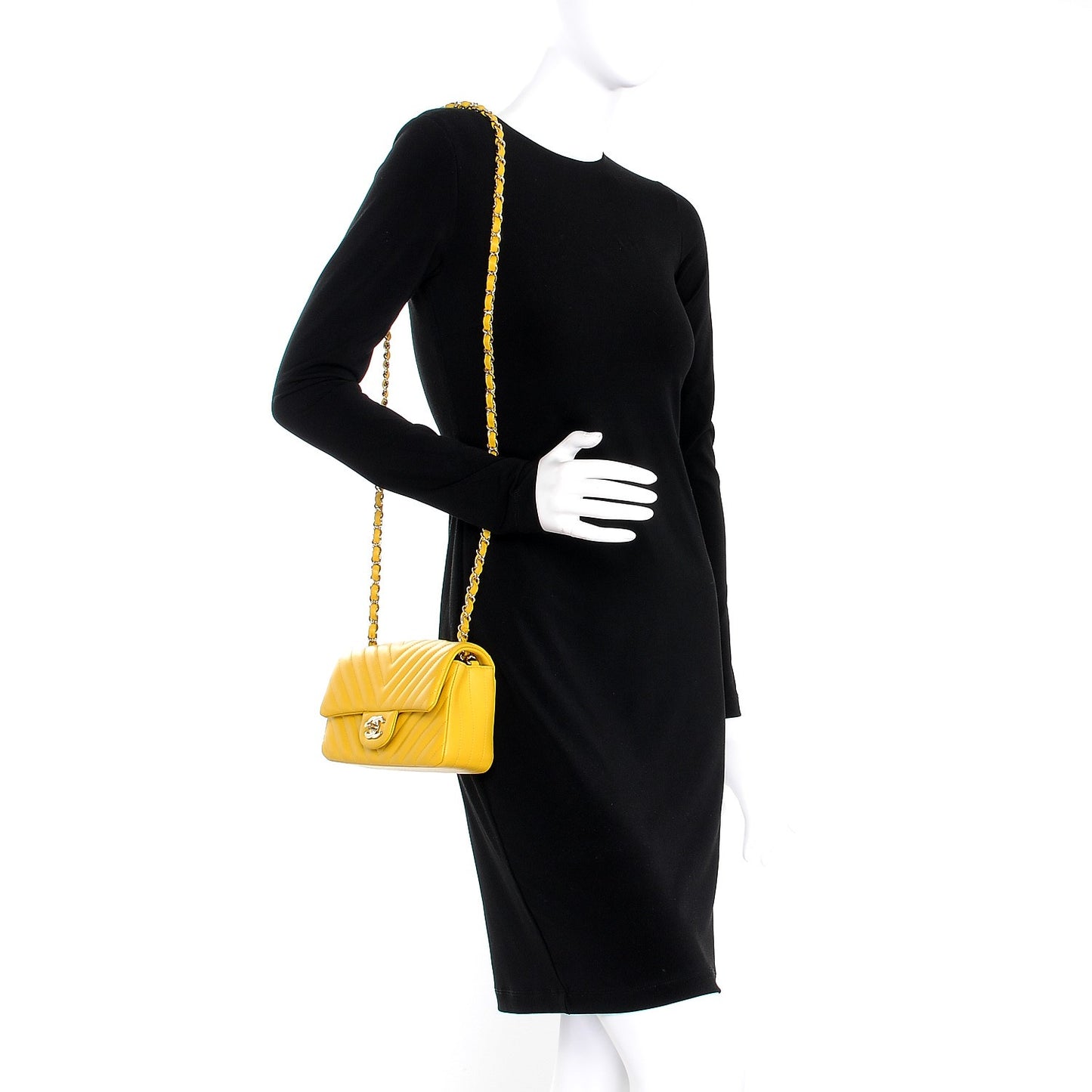 Lambskin Chevron Quilted Mini Rectangular Flap Yellow