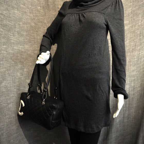 Chanel Calfskin Quilted Large Cambon Bowler Black White 2 of 11